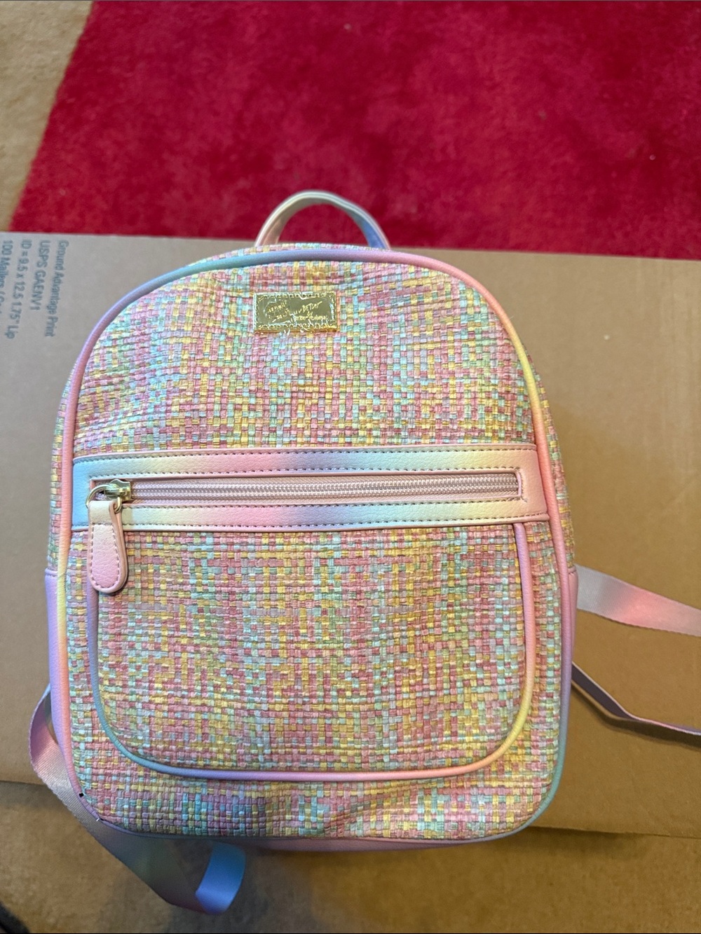 Betsey Johnson Pastel Tweed Mini Backpack in Pink